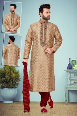 Fawn Jaquard Kurta Pajama (KFM-4783)