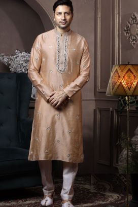 Fawn Silk Kurta Pajama (KFM-6036)