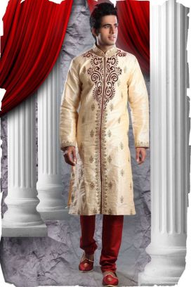 Gold Art Dupion Designer Kurta Pajama (KFM-1334)