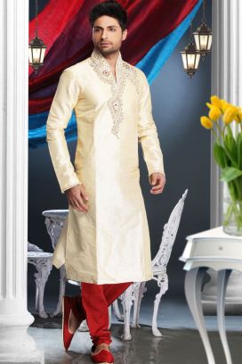 Gold Art Dupion Kurta Pajama for Men (KFM-1582)
