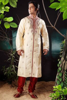 Gold Art Dupion Mens Kurta Pajama (KFM-1188)
