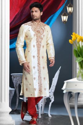 Gold Art Dupion Mens Kurta Pajama (KFM-1580)