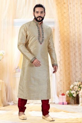 Gold Art Silk Kurta Pajama (KFM-4253)