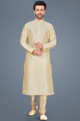 Gold Art Silk Kurta Pajama (KFM-5139)
