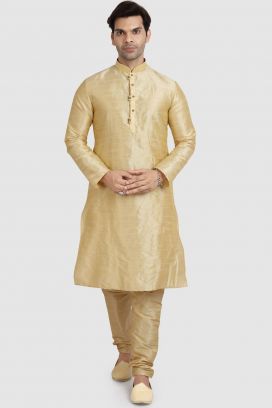 Gold Art Silk Kurta Pajama (KFM-5913)