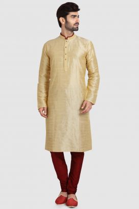Gold Art Silk Kurta Pajama (KFM-5924)