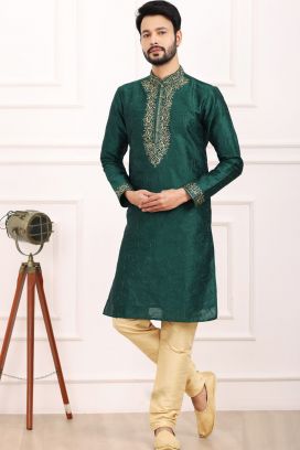 Green Art Banarasi Silk Kurta Pajama (KFM-7012)