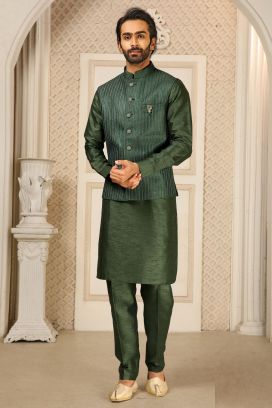 Green Art Banarasi Silk Nehru Jacket (KFM-6330)