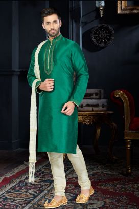 Green Art Dupion kurta Pajama (KFM-3415)