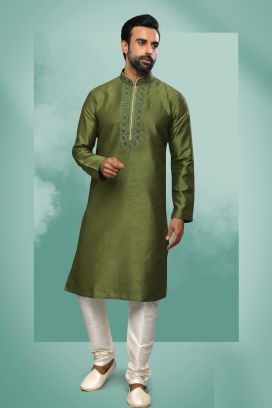 Green Art Silk Casual Kurta Pajama (KFM-6416)