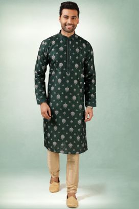 Green Art Silk Kurta Pajama for Men (KFM-5863)