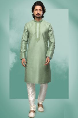 Green Art Silk Kurta Pajama for Men (KFM-6422)