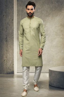 Green Cotton Casual Kurta Pajama (KFM-6153)