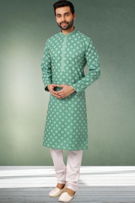 Green Cotton Kurta Pajama (KFM-5754)