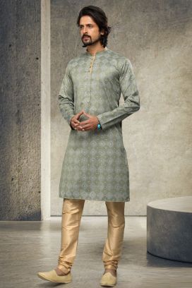 Green Cotton Kurtas for Men (KFM-6164)
