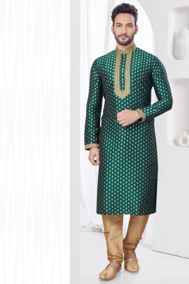 Green Jaquard Kurta Pajama (KFM-7806)