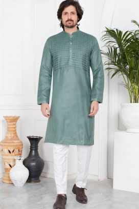 Green Linen Cotton Kurta Pajama (KFM-7583)