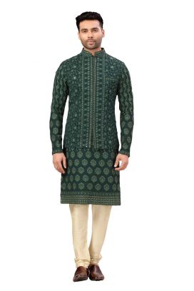 Green Lucknowi Nehru Jacket (KFM-6001)