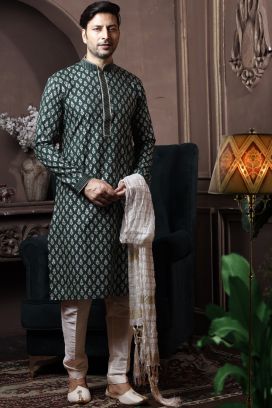 Green Silk Kurta Pajama (KFM-6075)