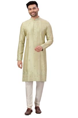 Green Silk Mens Kurta Pajama (KFM-5997)