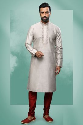 Grey Art Silk Kurta Pajama (KFM-6418)