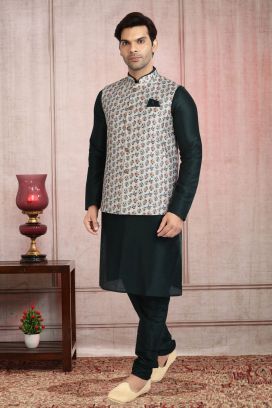 Grey Banarasi Silk Nehru Jacket (KFM-5684)