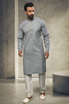 Grey Cotton Casual Kurta Pajama (KFM-6154)