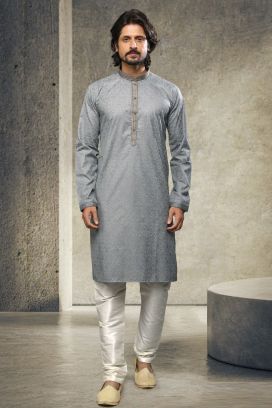Grey Cotton Mens Kurta Pajama (KFM-6163)