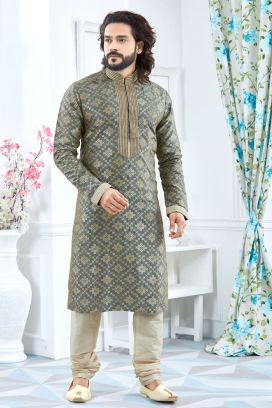 Grey Jaquard Kurta Pajama (KFM-4147)