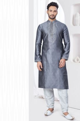 Grey Jaquard Kurta Pajama (KFM-7813)