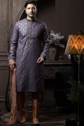Grey Silk Kurta Pajama (KFM-6082)