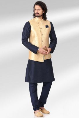 Jaquard Banarasi Silk Nehru Jacket for Men (KFM-6485)
