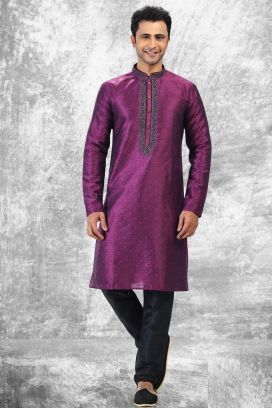 Jaquard Silk Brocade Magenta Mens Kurta (KFM-6604)