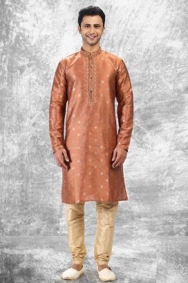 Jaquard Silk Brocade Rust Kurta Pajama (KFM-6596)