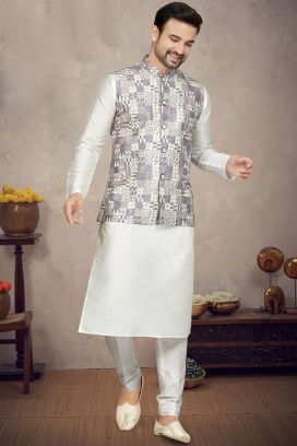 Lavender Art Silk Mens Nehru Jacket (KFM-6979)
