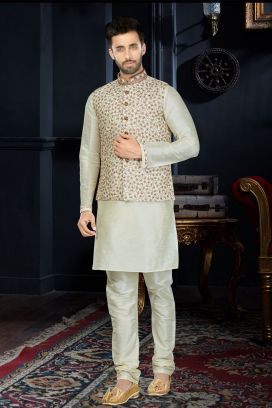 Lemon Art Dupion Jacket Style Kurta (KFM-3393)
