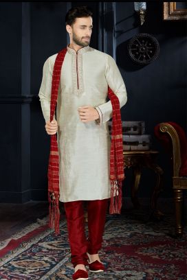 Lemon Art Dupion Kurtas for Men (KFM-3402)