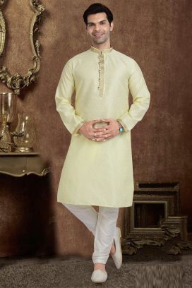 Lemon Banarasi Silk Kurta Pajama (KFM-5692)
