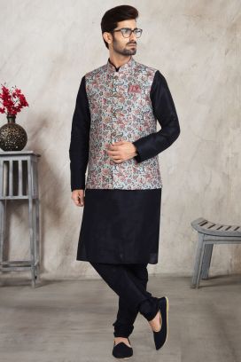 Light Blue Banarasi Silk Nehru Jacket (KFM-5681)