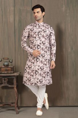 Light Brown Cotton Printed Kurta Pajama (KFM-5718)