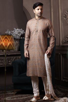 Light Brown Silk Kurta Pajama (KFM-6074)
