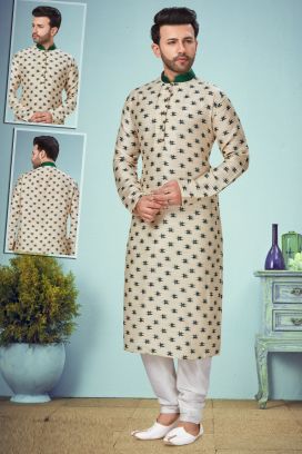 Light Gold Digital Rayon Kurtas for Men (KFM-5085)