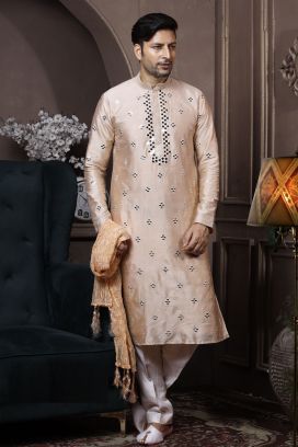 Light Gold Silk Kurta Pajama (KFM-6030)
