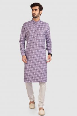 Light Purple Cotton Printed Kurta Pajama (KFM-5727)