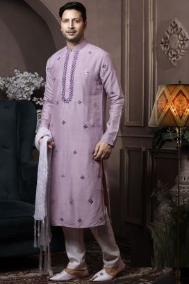 Light Purple Silk Kurta Pajama (KFM-6037)
