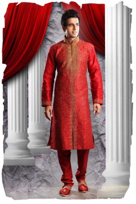 Maroon Art Dupion Mens Kurta Pajama (KFM-1336)