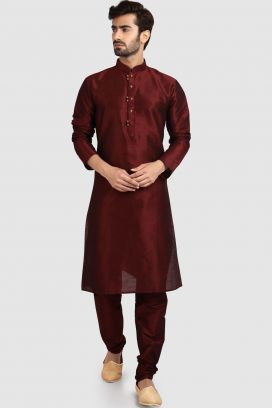 Maroon Art Silk Kurta Pajama (KFM-5918)