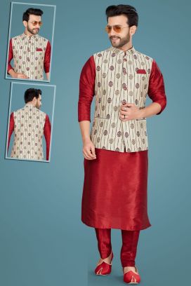 Maroon Art Silk Nehru Jacket (KFM-5135)