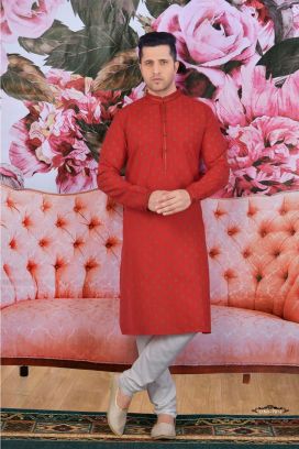Maroon Fancy Cotton Kurta Pajama(KFM-4610)