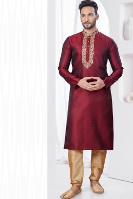 Maroon Jaquard Indian Kurta Pajama (KFM-7820)